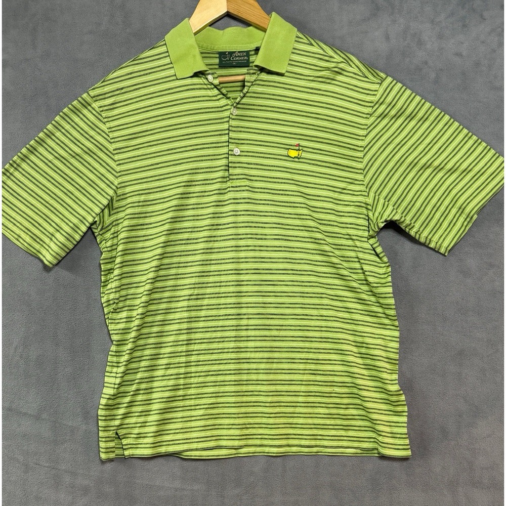Amen Corner Masters Polo Shirt Mens Medium Lime Green Striped Pima Cotton Golf